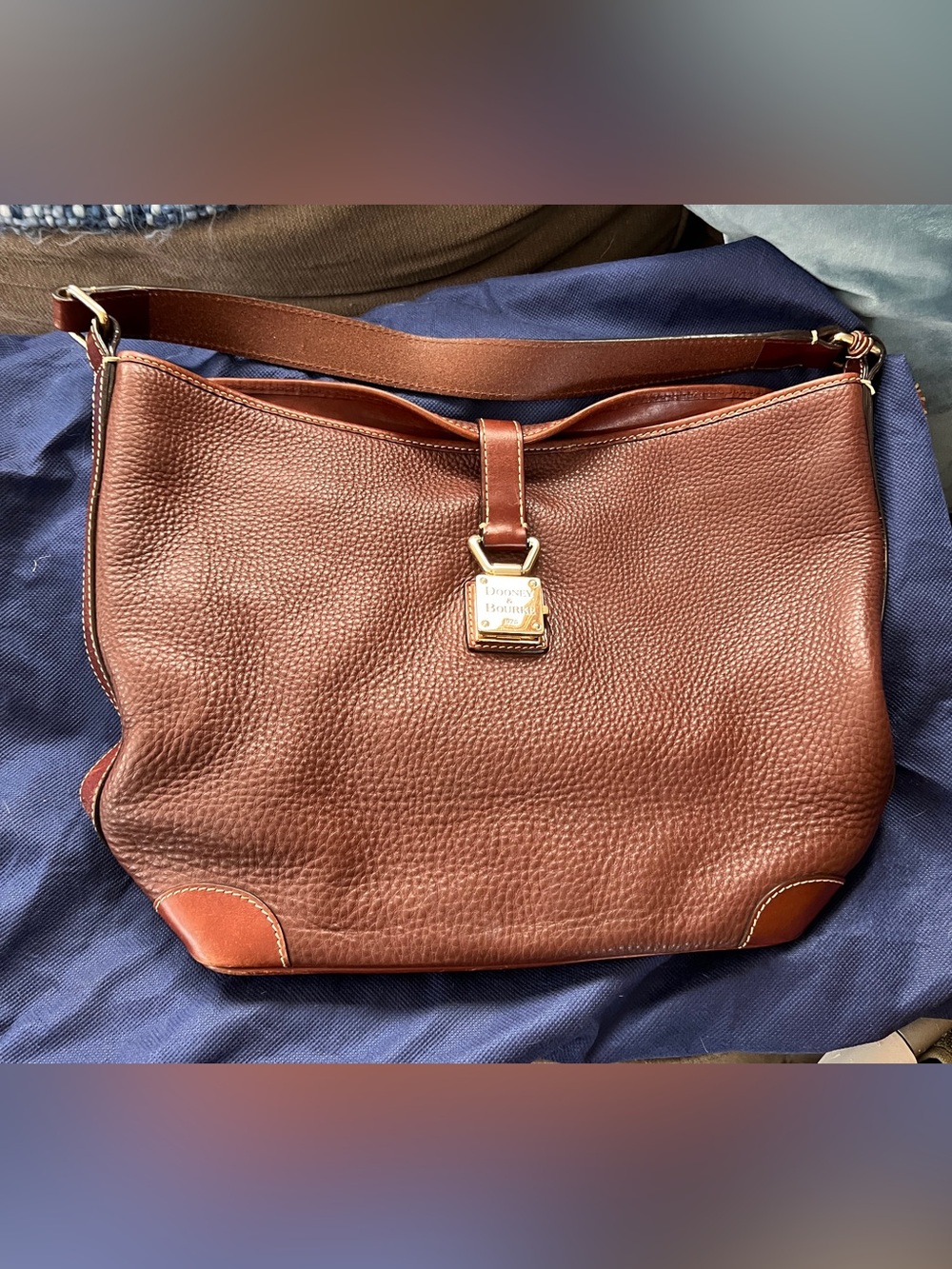 Dooney & Bourke Brown Pebble Leather Shoulder Bag Gold Tone Hardware, 12”x 12”